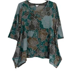 Avenue Floral Asymmetric Womens Top Sz 26/28 Cottagecore Boho Lagenlook Earthy
